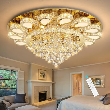 HAIXIANG Glam Crystal Chandelier for Living Room Dining Room Lights Sloped Ceiling Light Fixtures Luxury Modern Remote Dimmbale Lighting Gold 40 Inches