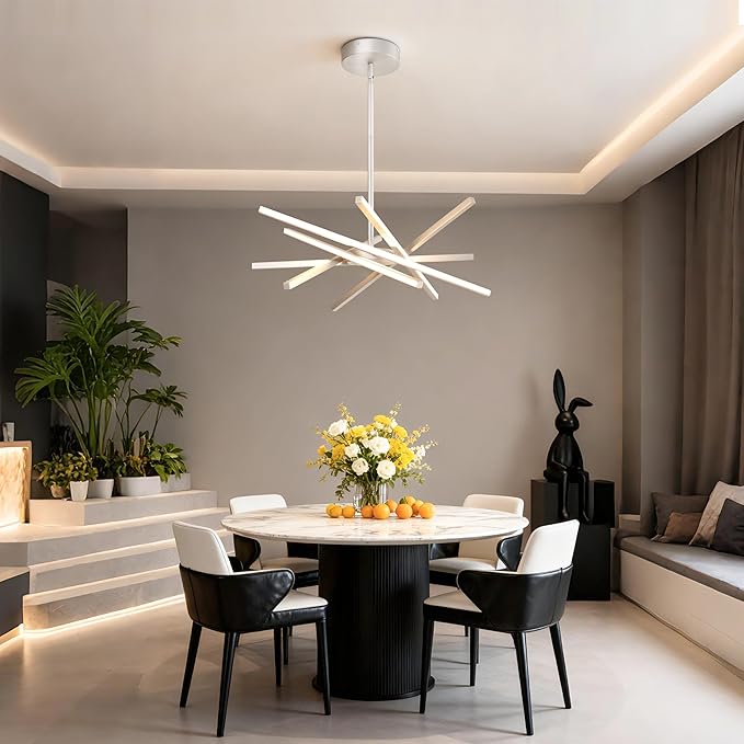 Modern Silver Chandeliers Ceiling 36W LED Pendant Light Embedded Mount Chandeliers，LED 6-Lights Linear Pendant Light for Kitchen Island Dining Room Bedroom Living Room Entryway，L23.62"*0.59"/6