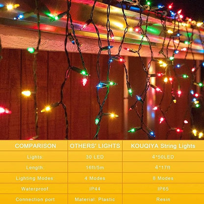 KOUQIYA Battery Operated Christmas Lights 4 Pack, 17ft 50 LED Mini String Light with Auto-Timer 8 Modes Waterproof Tree Lights (Multicolor)