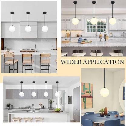 Bagood 8" Globe Pendant Light Black Mid Century Modern Light Fixture Milk Glass Pendant Light Globe Pendant Lights Kitchen Island Matte Black Finished with Milk Glass Lampshade for Dining Room