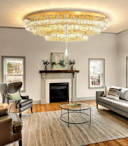 Modern Chandeliers for Living Room Crystal Chandelier Ceiling Light Fixture LED Dimmable with Remote Pendant Lighting Flush Mount Lighting for Dining Room Bedroom Gold