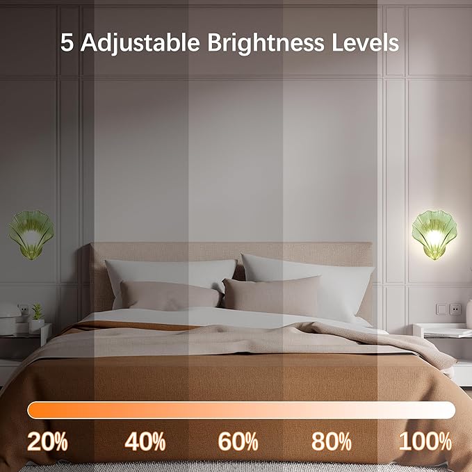 Vintage Battery Operated Wall Sconces with Remote, Green Rechargeable Wireless Wall Sconces with Magnetic LED Bulbs, Indoor Shell Shaped Wall Lights for Living Room, Bedroom, Bedside, Doorway