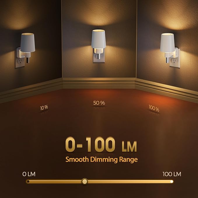 Briignite Night Light, Dimmable Night Lights Plug into Wall, Dusk to Dawn Sensor, Soft White 3000K, 0-100LM, Plug in NightLight, Vintage Night Light Compact for Hallway Bedroom Stairway