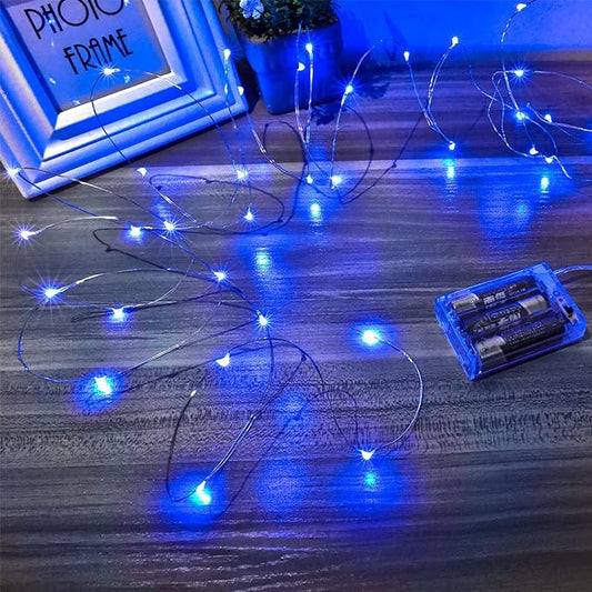 Ariceleo Led Fairy Lights Battery Operated, 2 Packs Mini Battery Powered Copper Wire Starry Fairy Lights for Bedroom, Christmas, Parties, Wedding, Centerpiece, Decoration (5m/16ft Blue)