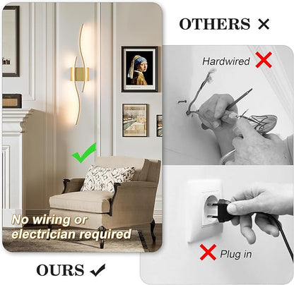 KARTOOSH Battery Operated Wall Sconces Set of Two with Remote Control, Dimmable/3 Colors/Night-Light/Timer/Memory, Gold Modern Wireless LED Sconce for Living Room, Hallway, Bedroom, 31.4 Inch (2 Pack)