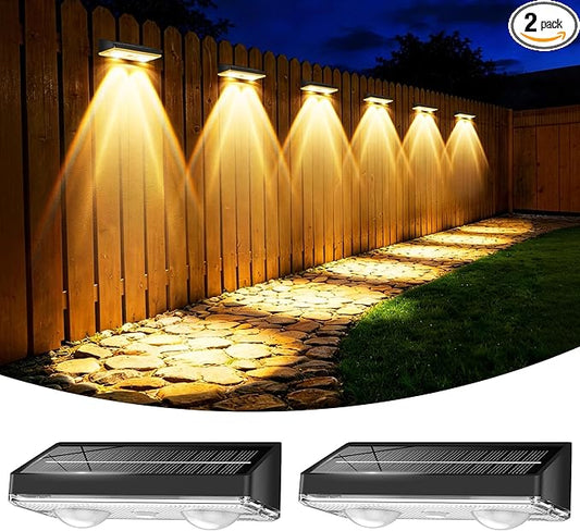 Solar Fence Lights Outdoor, 2 Pack Ultra-Bright 85LM Fence Lights Solar Powered, 9 RGB Color Modes, IP65 Waterproof, 12H Dusk to Dawn Glow for Pool/Deck/Patio/Wall/Backyard - Black