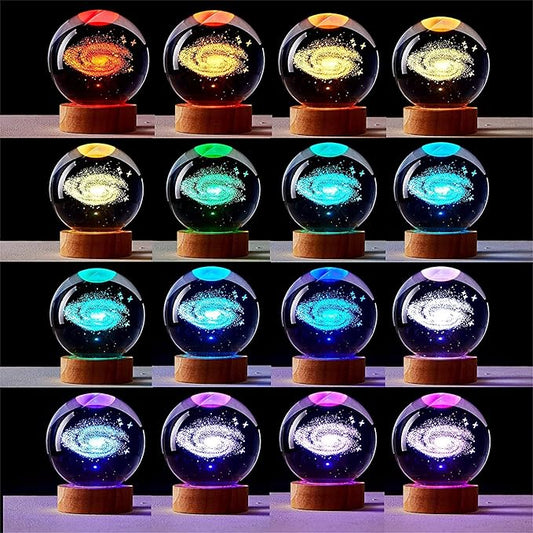 3.15 inch Galaxy Crystal Ball lamp,3D Solar System Crystal Ball Night Light with Wooden Base,16 Colors Change with Remote Control,Clear Glass Planet Light,Birthday Gift for Friends (Galaxy)