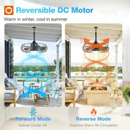 addlon 20 Inch Outdoor Ceiling Fan with Light for Patio, IP65 Waterproof Plug in Caged Hanging Fan, Remote Control, 3 CCT, 6 Speeds Reversible Outdoor Fan for Gazebo, Pergola, Porch