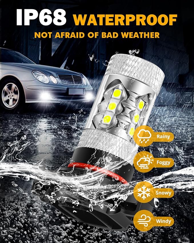 Auxbeam 5201/5202/9009 LED Fog Light Bulbs, 6500K Xenon White, 8000LM Super Bright, 360-degree Illumination, Canbus Ready, Fog Car Lights Replacement, Pack of 2