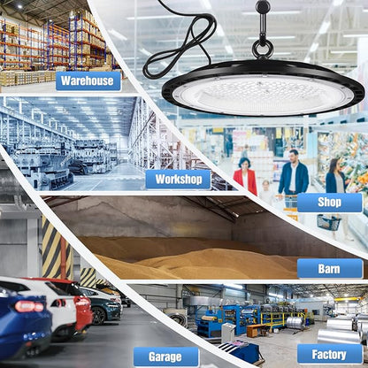 YANYCN 6 Pack 200W UFO Led High Bay Light Fixture,120VAC,30800LM,5000K Daylight Commercial Shop Bay Lighting,[850W MH/HPS Equiv.] US Plug Area Lighting for Warehouse/Barn/Gym/Factory/Workshop