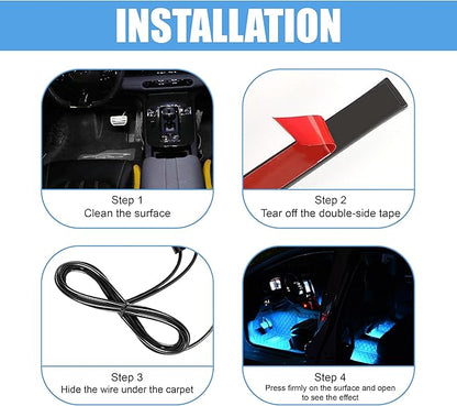 Car LED Strip Light, 24 LED RGB Neon Auto Interior Atmosphere Lights, 12V Cigarette Lighter Under Dash Ambient Night Light, Decorative Lamp Accessory for Car Truck (Ice Blue, Cigar Lighter)