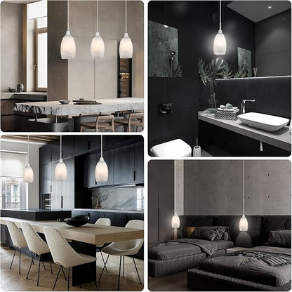 Viinew Mini Glass Pendant Light 4.72" White Swirl Pendant Lights 3-Pack Handblown White Art Oval Glass Hanging Pendant Light for Kitchen Island Dining Room Living Foyer Hallway Entry