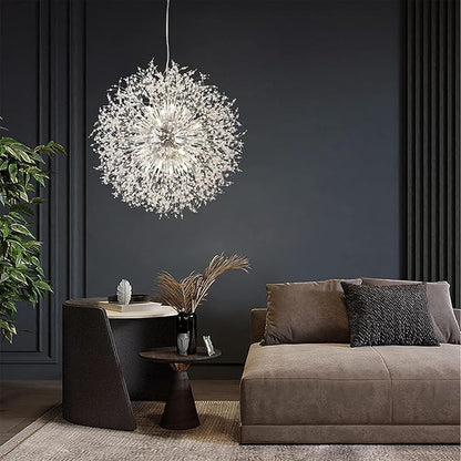 Modern Sputnik Chandelier, 24 Lights Large Firework Crystal Chandelier, Chrome Dandelion High Ceiling Light Fixture for Foyer Hallway Entryway Living Room
