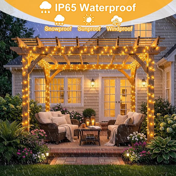 Warm White Christmas Lights, 66FT 200 LED Outdoor String Lights Waterproof with 8 Modes, Plug in Connectable Fairy Light for Outside Indoor Patio Garden Wedding Party Holiday Decorations