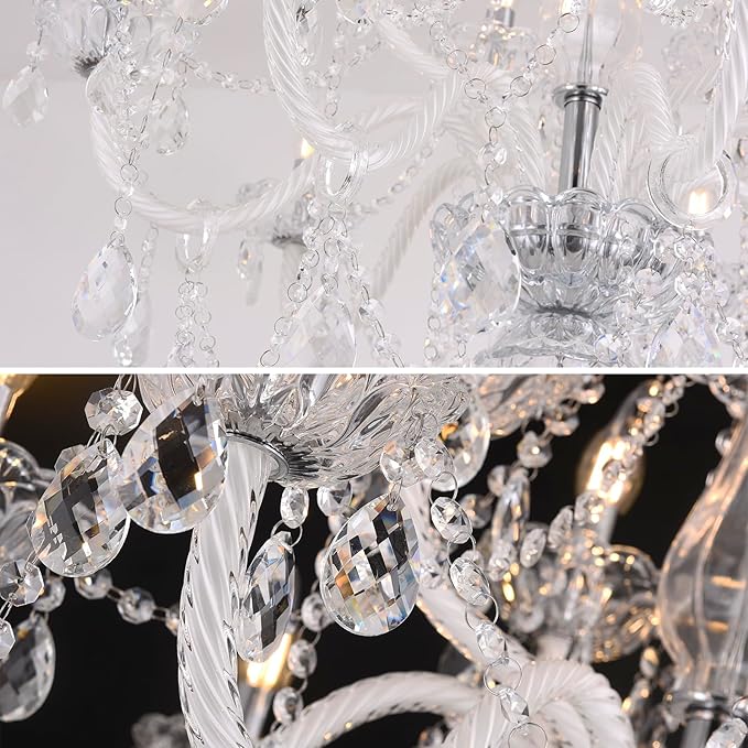Modern Clear Crystal Chandelier For Dinning Room Light Fixtures K9 Crystal Candle Ceiling Lighting Modern Transparent Crystal Lamp12-light For Living Room Bedroom Lobby Foyer (Clear 12 lights)