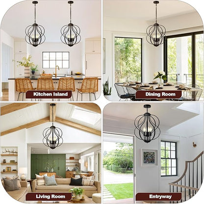 Black Chandelier for Dining Room Light Fixture, 4-Light Modern Farmhouse Chandelier, 17" Large Ceiling Hanging Industrial Pendant Light for Kitchen Island Living Room Foyer Entryway Stair