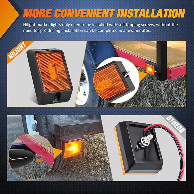 Nilight Side Marker Light 2PCS Square 3LED Amber Front Rear Indicator Clearance Lights Reflective Lens Surface Mounted Waterproof for 12V Truck Trailer Boat RV
