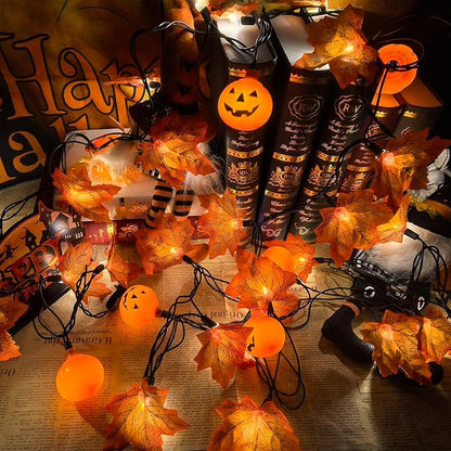 13.6Ft Fall Decor Maples Leaf Pumpkin String Lights, Hanging Outdoor Thanksgiving Decorations Lights with 25 Maple Leaves Light and 10 Pumpkin Lights for Thanksgiving Harvest Halloween Porch Window
