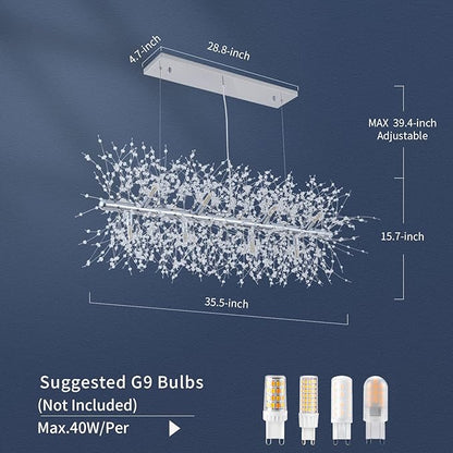 CM MZY Modern Crystal Chandeliers Firework, 12-Light Dining Room Lighting Fixtures Hanging, Chrome Sputnik Firework Ceiling Light Fixture for Dining Room Living Room Kitchen Island (L 35.5")