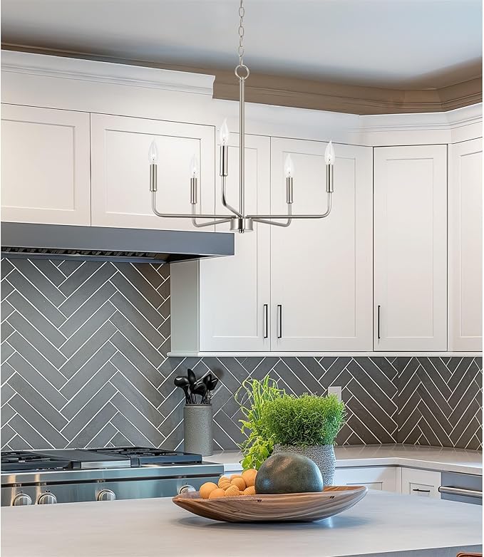 Kira Home Camille 22" Modern 5-Light Chandelier, Minimalist Candle-Style Silver Hanging Fixture, Brushed Nickel Finish
