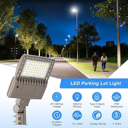 480V LED Parking Lot Pole Lights 200W 28,000lm 5000K Commercial Outdoor Shoebox Light UL Listed IP65 Waterproof with Adjustable Slip Fitter for Driveway Backyark Sport Court Super Bright