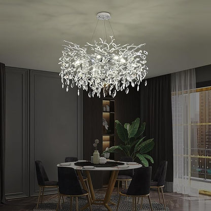 Tree Branch Chandelier Modern Crystal Pendant Light, Luxury Chrome Art Deco Raindrop Lighting Fixture for Dining Room Bedroom Living Room 10 Lights D30''