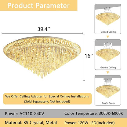 Modern LED Crystal Chandelier for Living Room Dimmable Large Ceiling Light Fixture Round Raindrop Chandeliers for Dining Room Entryway Bedroom Foyer Silver