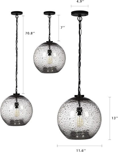 CASAMOTION Pendant Lighting Kitchen Island Entryway Hallway Foyer Clear Glass Black Marble Modern Farmhouse Ceiling Hanging Light fixtures Large Globe Black Chain Kit 13 inch H