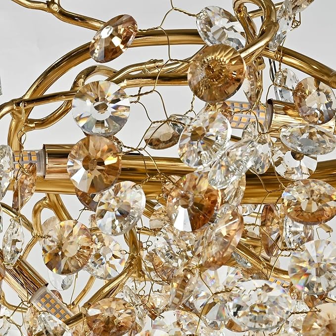 Modern Crystal Chandelier, 12-Light Raindrop Pendant Light Fixture, Luxury Gold Tree Branch Design for Dining Room, Living Room, Bedroom, Entryway - Elegant Home Decor