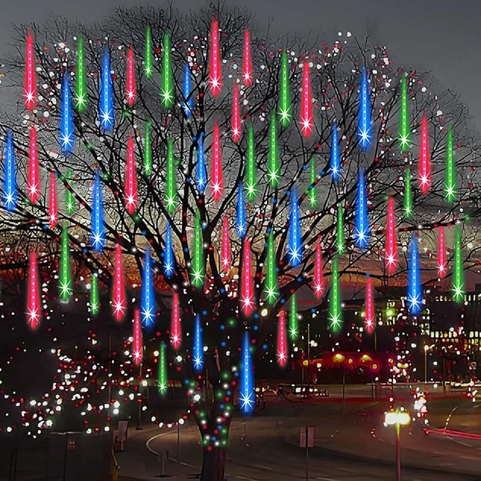 Adecorty Christmas Lights Outdoor UL Certified 24 Tubes 576 LEDs (Equivalent to 3 Sets of 8 Tubes) Meteor Shower Light Falling Rain Drop Icicle Lights for Christmas Decorations Decor, Multicolor