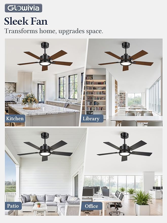 42 Inch Ceiling Fan with Lights and Remote, Smart APP Control, Dimmable with All-Setting Memory, Quiet DC Motor Reversible Blades, Damp Rated Modern Ceiling Fan for Bedroom Patio Living Room