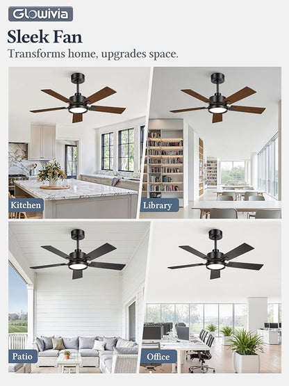 42 Inch Ceiling Fan with Lights and Remote, Smart APP Control, Dimmable with All-Setting Memory, Quiet DC Motor Reversible Blades, Damp Rated Modern Ceiling Fan for Bedroom Patio Living Room