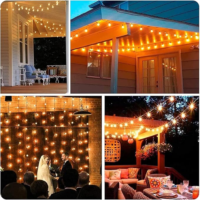 25Ft G40 LED Frosted White String Lights Outdoor with 27 Shatterproof Globe Bulbs Patio Lights White Wire, Waterproof Hanging Bistro Lights for Wedding Party Backyard Garden Porch Christmas Decor