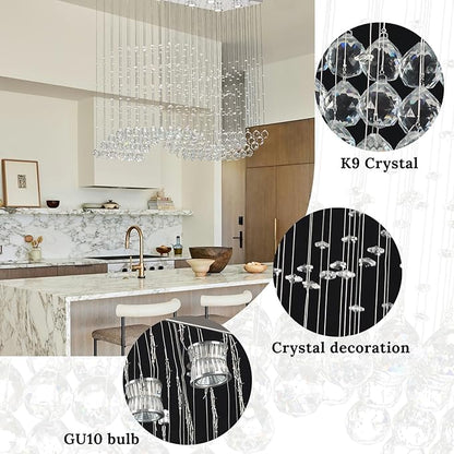 Finktonglan 39.4" Rectangular Crystal Chandelier for Kitchen Island, 8-Light Linear Island Pendant Light, GU10 Base (Bulbs Not Included), Height Adjustable Modern Dining Room Ceiling Light