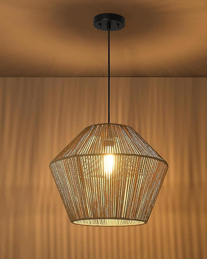 ELYONA 17” Woven Pendant Light, Modern Boho Chandelier Handwoven Rattan Basket Shade, Rustic Pendant Light Fixtures Farmhouse Ceiling Hanging Lamp for Dining Room, Kitchen Bedroom, Entryway, Foyer