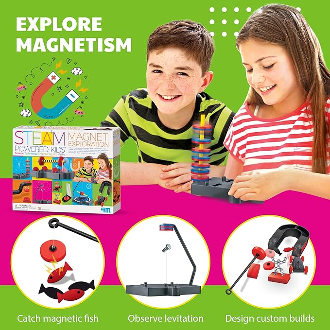 4M - STEAM Magnet Exploration - Hands-On Science Kit with Magnetic Toys Experiments for Kids Ages 5+ - Includes Magnet Toys Wand, U-Shaped Magnet, More - Educational STEM Toy GIF, Magnet Science Kit