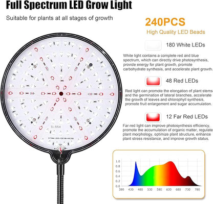 Plant Light for Indoor Plants, Red &White Light Full Spectrum Grow Lamp with Height Adjustable and Stand for Growing Large Tall Plants, Floor LED Grow Lamp with 4/8/12/18 Hour Timer &10 Dimming