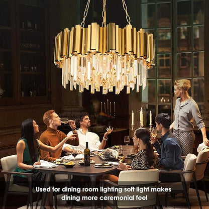 Modern Chandeliers Crystal with Light Gold Crystal Chandelier Hanging Ceiling Light Fixture 9 Lights Chandelier Modern Crystal Round Pendant Light Fixture Dining Room Living Room Bedroom W22in