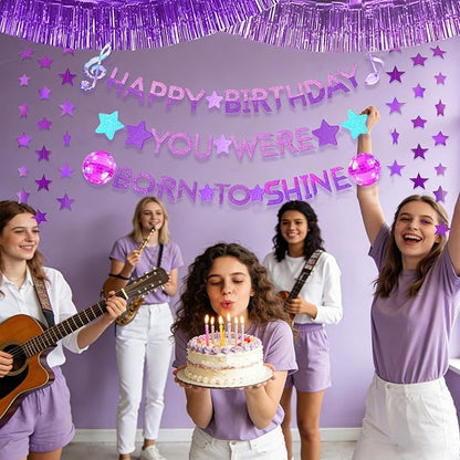 Kpop Happy Birthday Banner Set - Kpop Birthday Party Decorations with Purple Shining Star Garland, Music Idol Party Decor for Girls