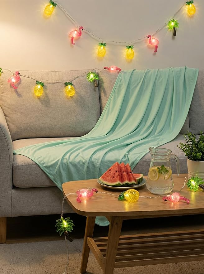 8.5Ft Summer Beach Hawaiian String Lights Outdoor with 10 LED Flamingo Pineapple Palm Tree Lights, Plug in Tropical Party Decorations Lights for Patio Backyard Garden Window Tiki Bar Pool Party Decor