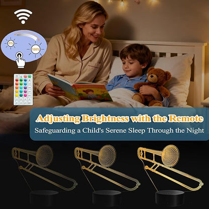 Trombone Night Light, Trombone Gifts, 3D Illusion Lamp with Remote Control, 16 RGB Colors, 4 Flashing Modes, Timer, Dimmable, Trombone Accessories for Decor for Holiday Birthday Christmas