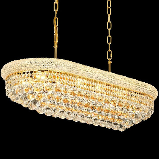 Crystal Chandeliers for Dining Room Light Fixtures Over Table, Modern Crystal Chandeliers for Kitchen lsland, 11 Lights Empire Style Gold Luxury Lighting Fixtures for Living Room Bar L34.5 Inch