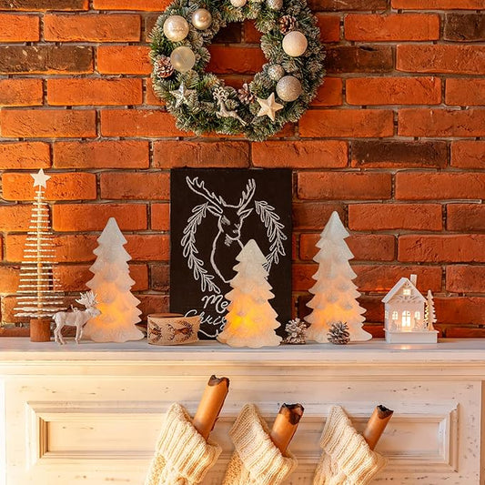 White Glittering Christmas Tree Shaped Flameless Candles with Timer, Real Wax Flickering Battery Operated LED Candles for Christmas Home Party Decoration Set of 3
