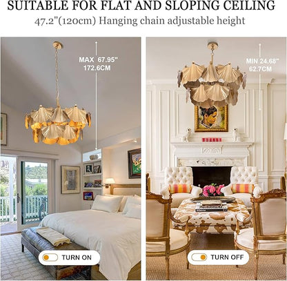 TOCHIC Gold Vintage Chandelier, 8 Lights Rustic Chandeliers for Dining Room, Modern Farmhouse Chandelier with Ginkgo Leaves, Ceiling Light Fixture for Living Room Bedroom Entryway W-25.98"