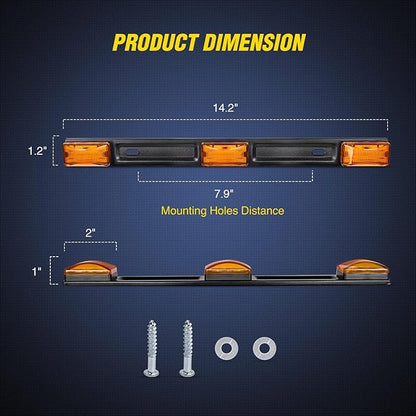 Nilight 9 LED Marker Tail Trailer Light Bar 14.2Inch 1PC Amber Clearance Identification Running ID Rear Stainless Steel Bracket for 12V Pickup Truck Trailers RV Boat