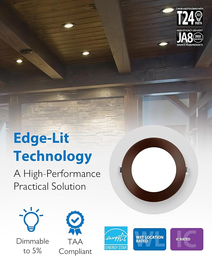 LED Downlight - Ultra-Thin 6 inch LED Recessed Light with Junction Box - 5000K, 902 Lumens, 11.8W, 120V, Dimmable LED Lights - REL6 Edge-Lit LED Ceiling Light, Bronze by NICOR Lighting
