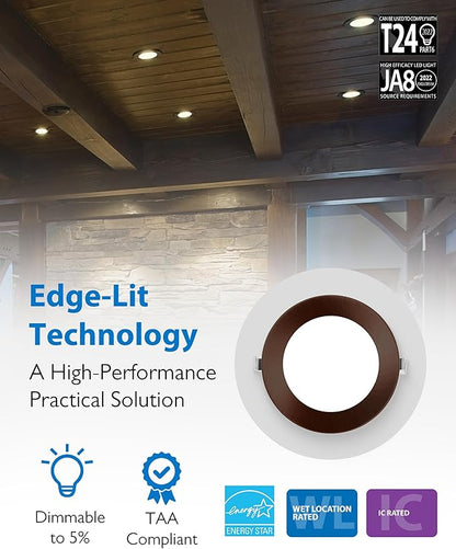 LED Downlight - Ultra-Thin 6 inch LED Recessed Light with Junction Box - 5000K, 902 Lumens, 11.8W, 120V, Dimmable LED Lights - REL6 Edge-Lit LED Ceiling Light, Bronze by NICOR Lighting