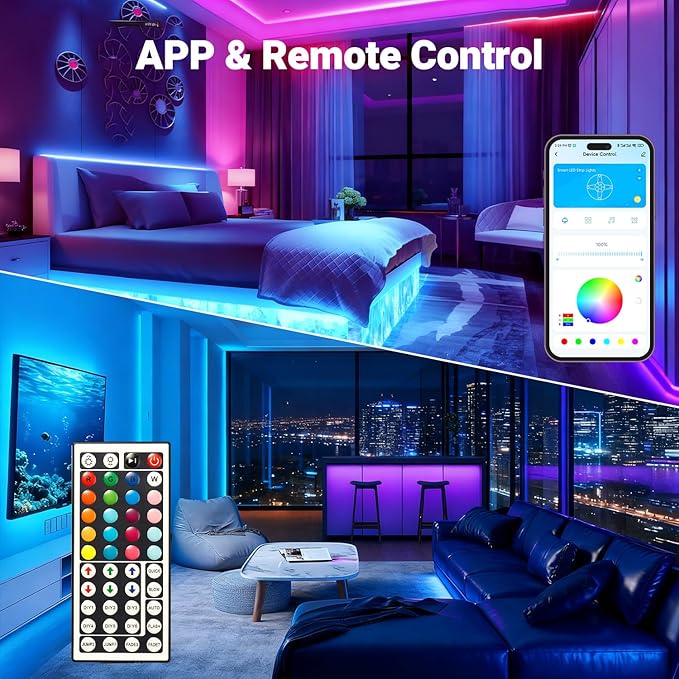 DAYBETTER LED Strip Lights 150 ft, Smart LED Lights for Bedroom, Bluetooth Led Light Strips with Remote, App Control, DIY Colors, RGB Color Changing LED Strip Lighting Music Sync, Party, Room Decor