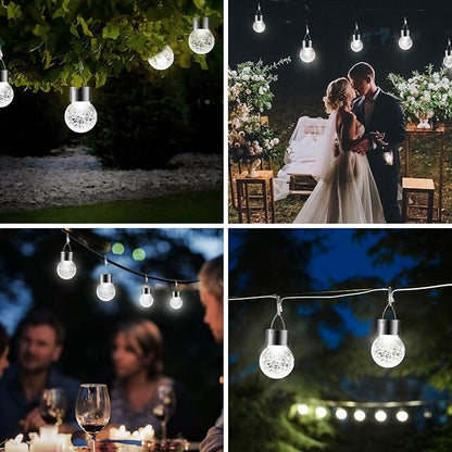 PARTPHONER 12 Pack Hanging Solar Lights Outdoor, Waterproof Solar Globe Lantern with Handle and Clip, Decorative Cracked Glass Ball Lights for Christmas Decor, Tree, Yard, Garden, Patio (Cold White)