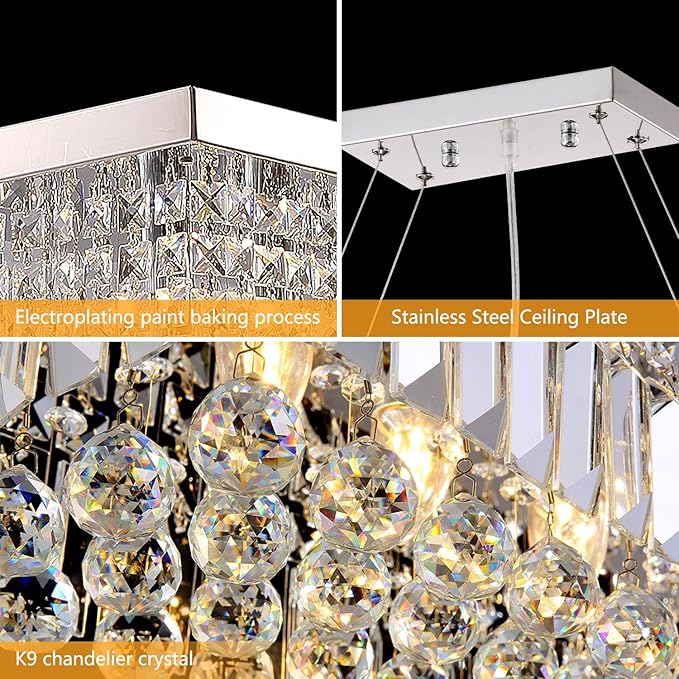 Rectangular Chandeliers for Dining Room, Modern Rain Drop Chandeliers, Hanging Pendant Crystal Chandelier Light for Kitchen Island, Beautiful Ceiling Light Fixture for Cafes Office of CRYSTOP